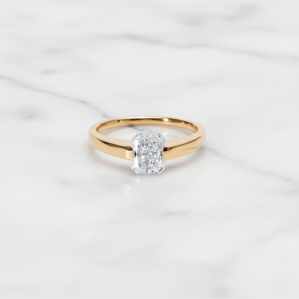 Modern Radiant Cut Ring | Lab Grown Diamond | 14K Yellow Gold Minimal Sleek Design