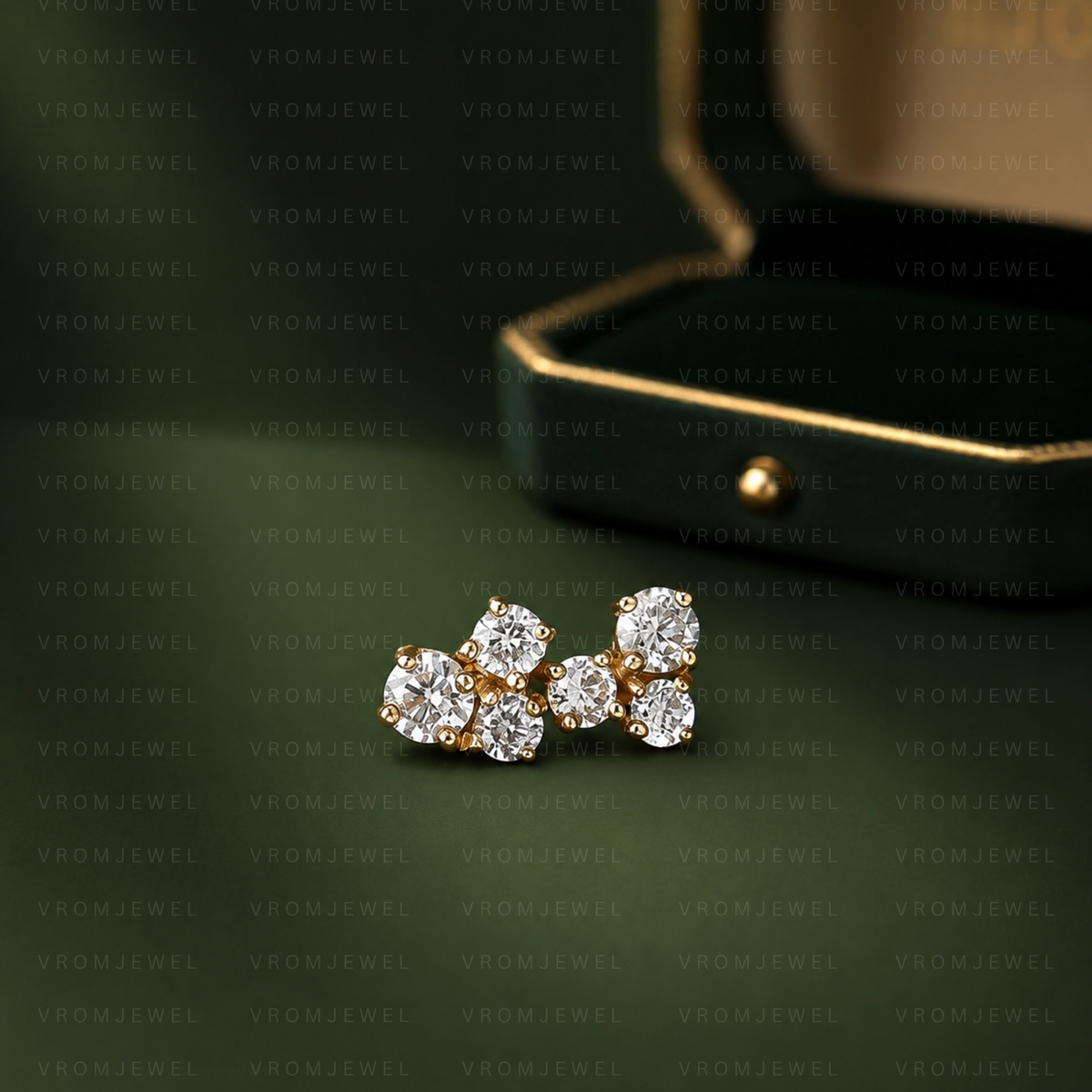 Three Stone Diamond Stud Earrings, Round Lab Grown Diamond Earrings, Minimal Diamond Earrings, Gold Stud Earrings, Everyday Diamond Jewelry