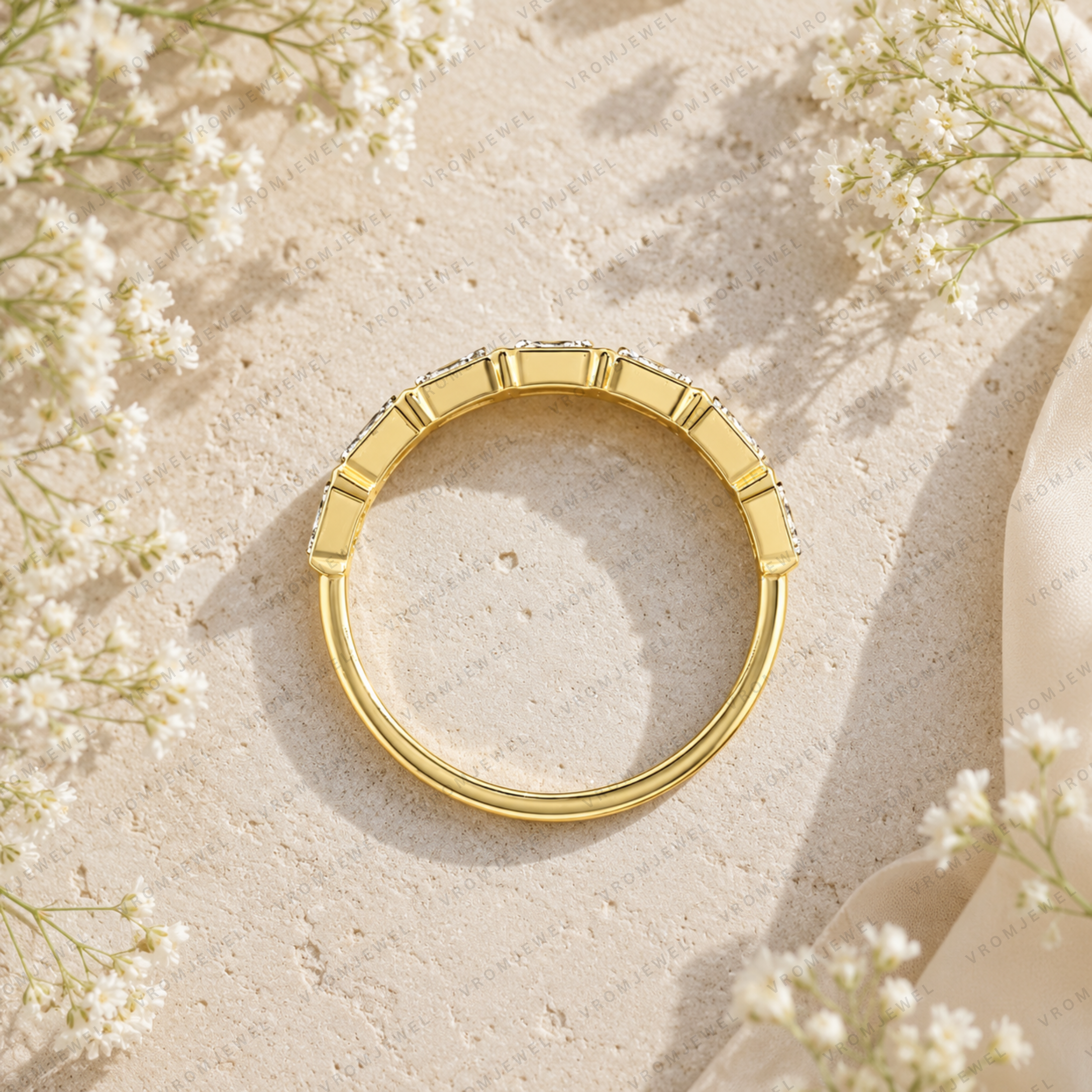 Emerald Cut Lab Grown Diamond Wedding Band: East-West Bezel Set