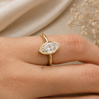 Marquise Cut Lab Grown Diamond Bezel Set Solitaire Ring in Solid 14K Gold