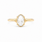 Oval Rose Cut Lab Grown Diamond Ring | 1 CT | Bezel with 4 Prong Setting | Vintage Style Engagement Ring | 14K Gold