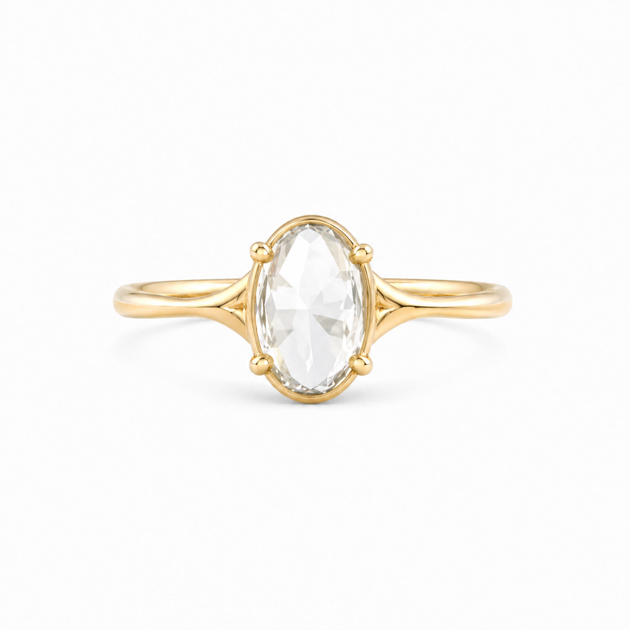 Oval Rose Cut Lab Grown Diamond Ring | 1 CT | Bezel with 4 Prong Setting | Vintage Style Engagement Ring | 14K Gold