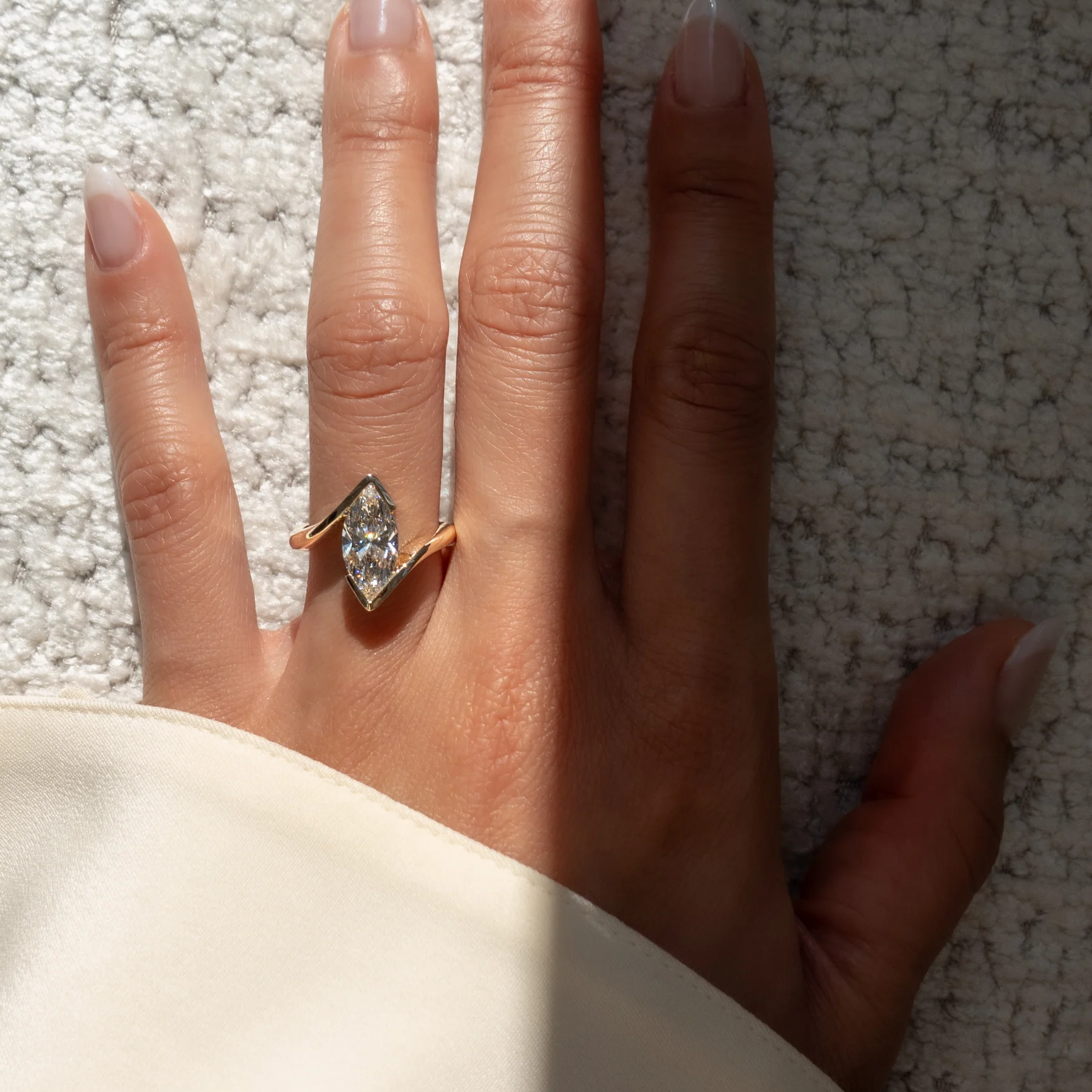 Modern Marquise Cut Bezel Bypass Ring | Lab Grown Diamond | 14K Yellow Gold