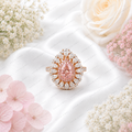 Pink Pear Shape Lab Grown Diamond Engagement Ring, Floral Halo Diamond Ring, Pink Diamond Ring, Pavé Band, 10K 14K 18K Gold