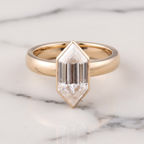 Elongated Hexagon Step Cut Bezel Set Ring | Lab Grown Diamond | 14K Yellow Gold Solitaire