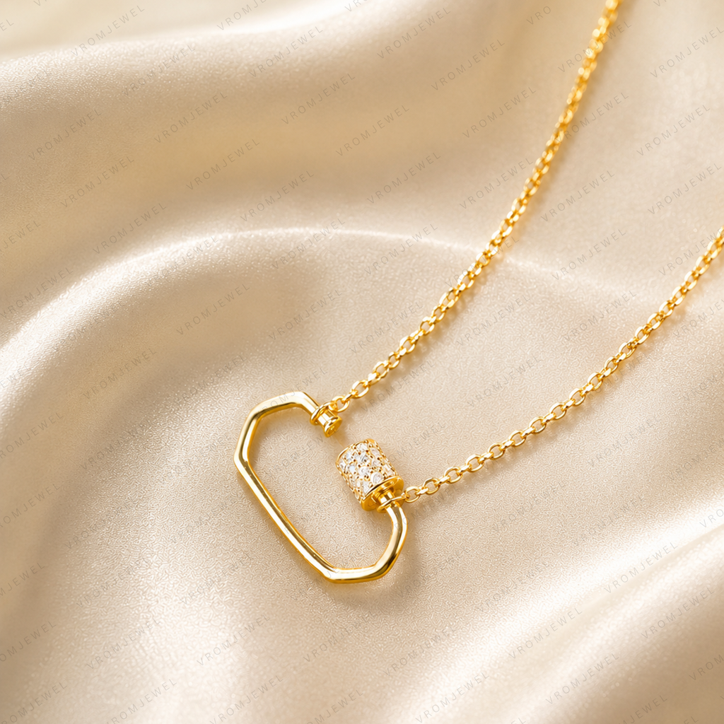 Double Layer Hollow Necklace, Geometric Link Diamond Necklace, Lab Grown Diamond Necklace, Solid Gold Minimalist Necklace, Modern Necklace,