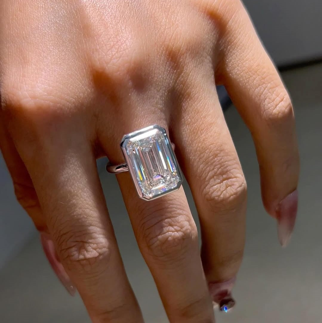 Bezel Set Emerald Cut Ring | Lab Grown Diamond | 14K Yellow Gold