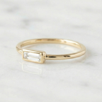 East West Baguette Bezel Set Ring | Lab Grown Diamond | 14K Yellow Gold Minimalist Band