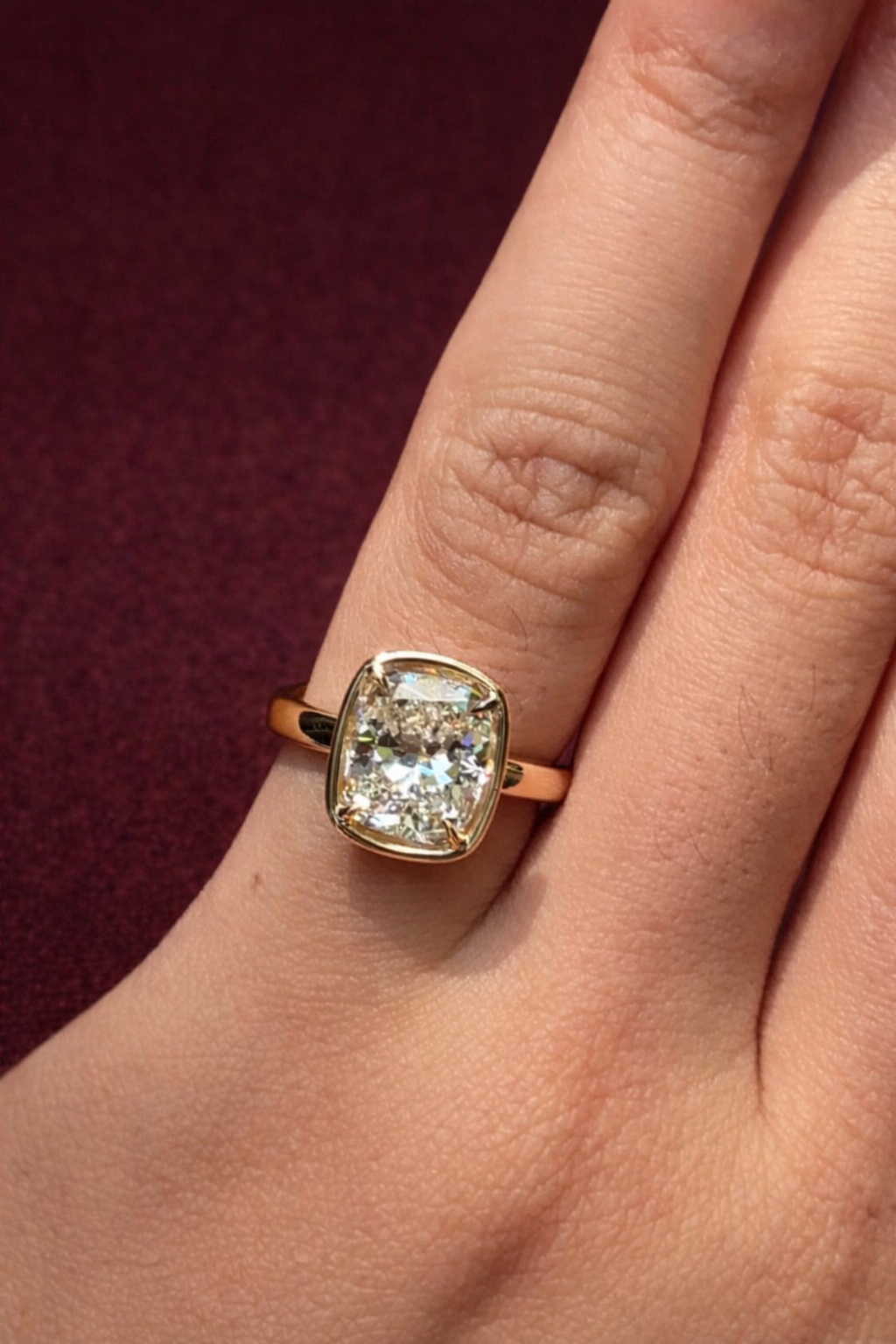 Cushion Cut Diamond Bezel Engagement Ring, Cushion Diamond Solitaire Ring, Bezel Set Cushion Diamond Ring, Minimalist Gold Engagement Ring.