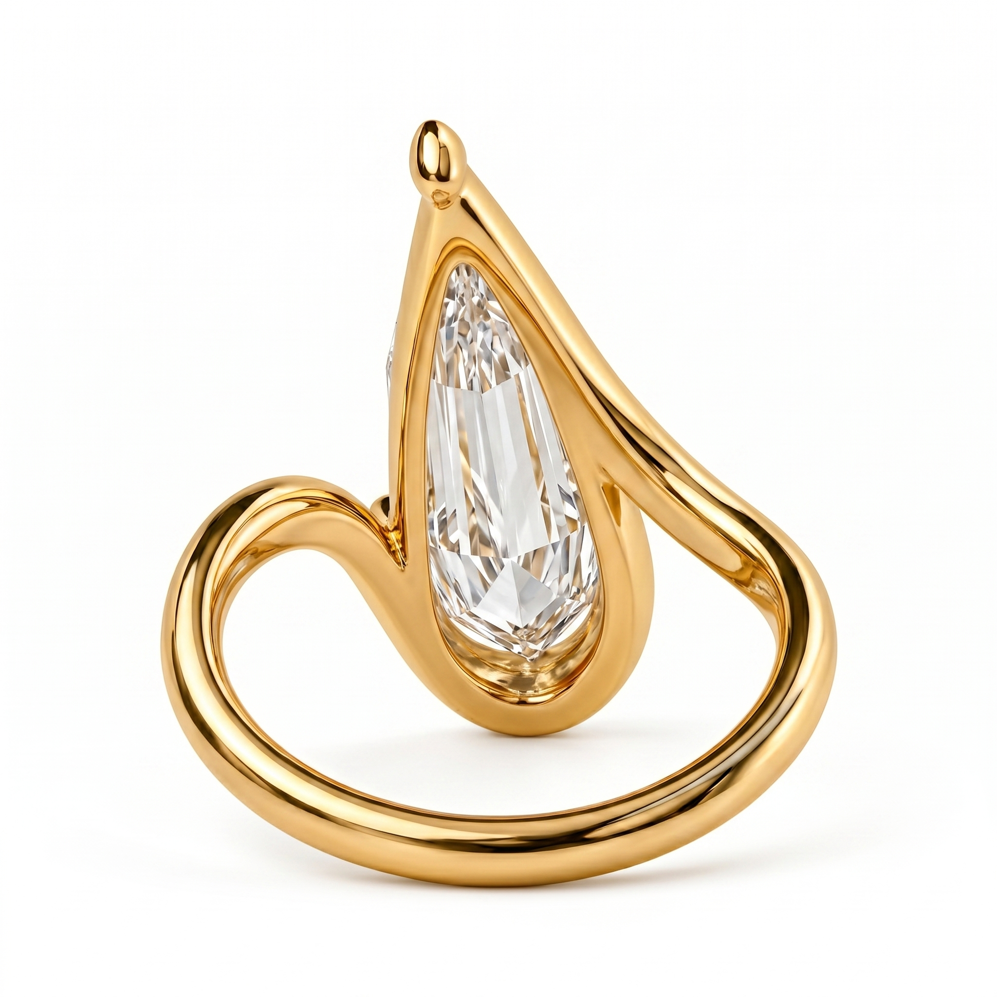 Pear Step Cut Lab Grown Diamond Ring | Sculpted Flow Wrap Design | Modern Engagement Ring | 14K Gold Proposal Ring