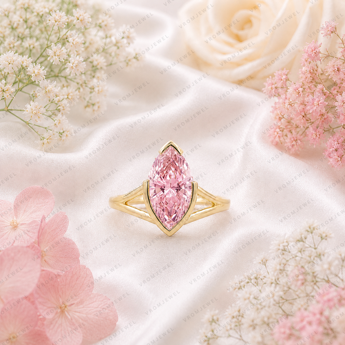 1.50 Ct Marquise Pink Lab Grown Diamond Ring, Pink Diamond Engagement Ring, Modern Marquise Solitaire Ring, Unique Gold Bridal Ring