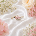Pink Marquise Lab Grown Diamond Engagement Ring, Minimalist Crossover Ring, Pavé Diamond Band, Dainty Wedding Ring, 10K 14K 18K Gold