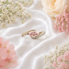 Pink Marquise Lab Grown Diamond Engagement Ring, Minimalist Crossover Ring, Pavé Diamond Band, Dainty Wedding Ring, 10K 14K 18K Gold