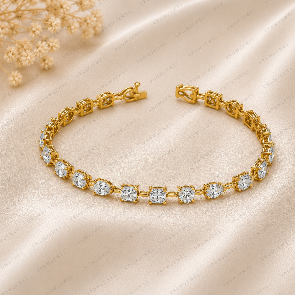 Multi Shape Diamond Tennis Bracelet | Lab Grown | 14K Yellow Gold Anniversary Gift