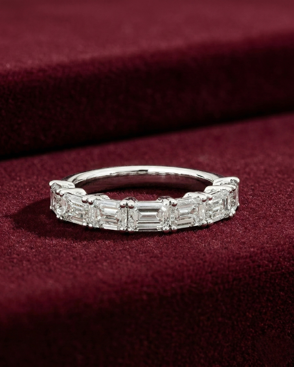 East West Emerald Cut Lab Grown Diamond Half Eternity Band, 2.31 Carat Emerald Diamond Wedding Band, East West Diamond Anniversary Ring