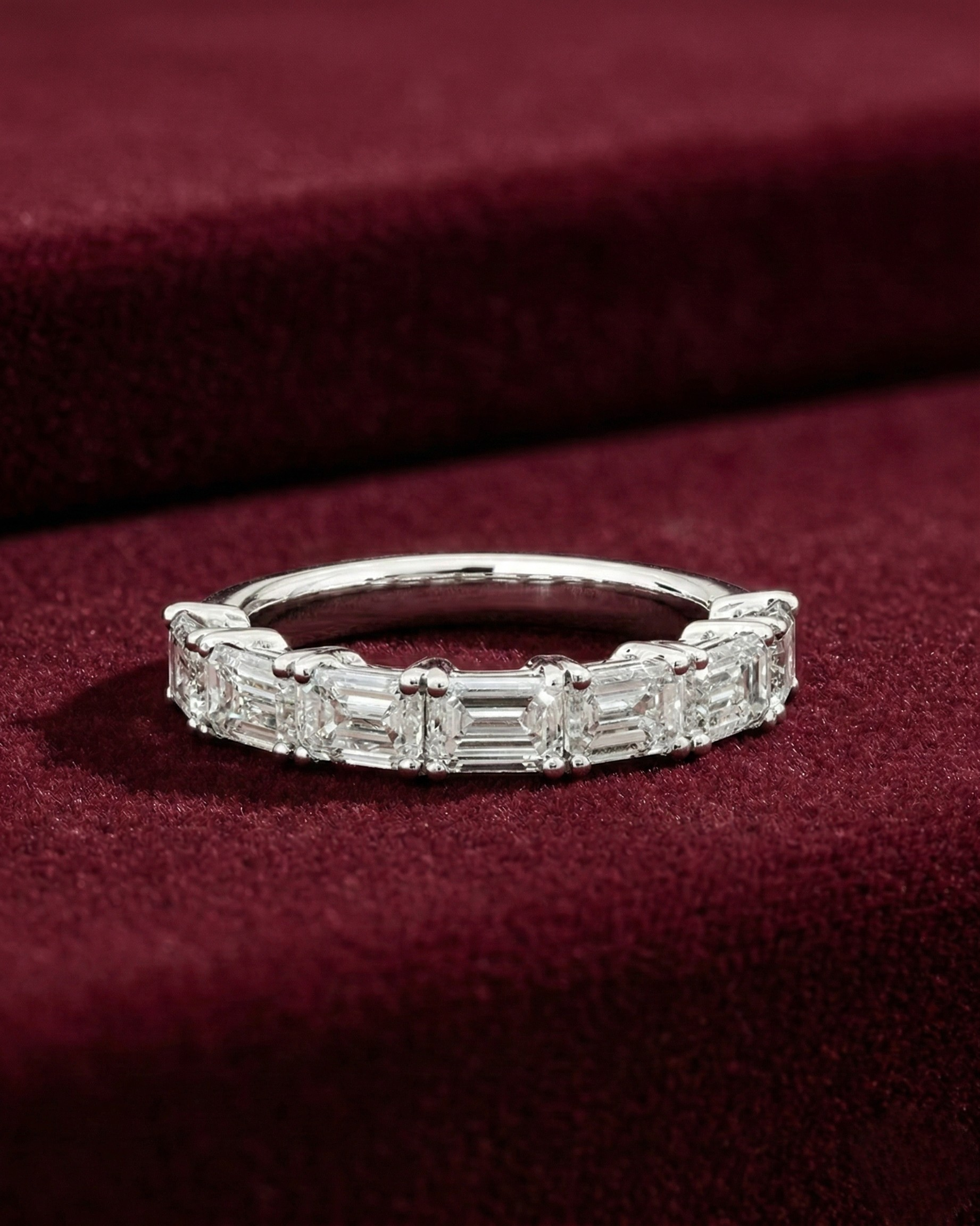 East West Emerald Cut Lab Grown Diamond Half Eternity Band, 2.31 Carat Emerald Diamond Wedding Band, East West Diamond Anniversary Ring