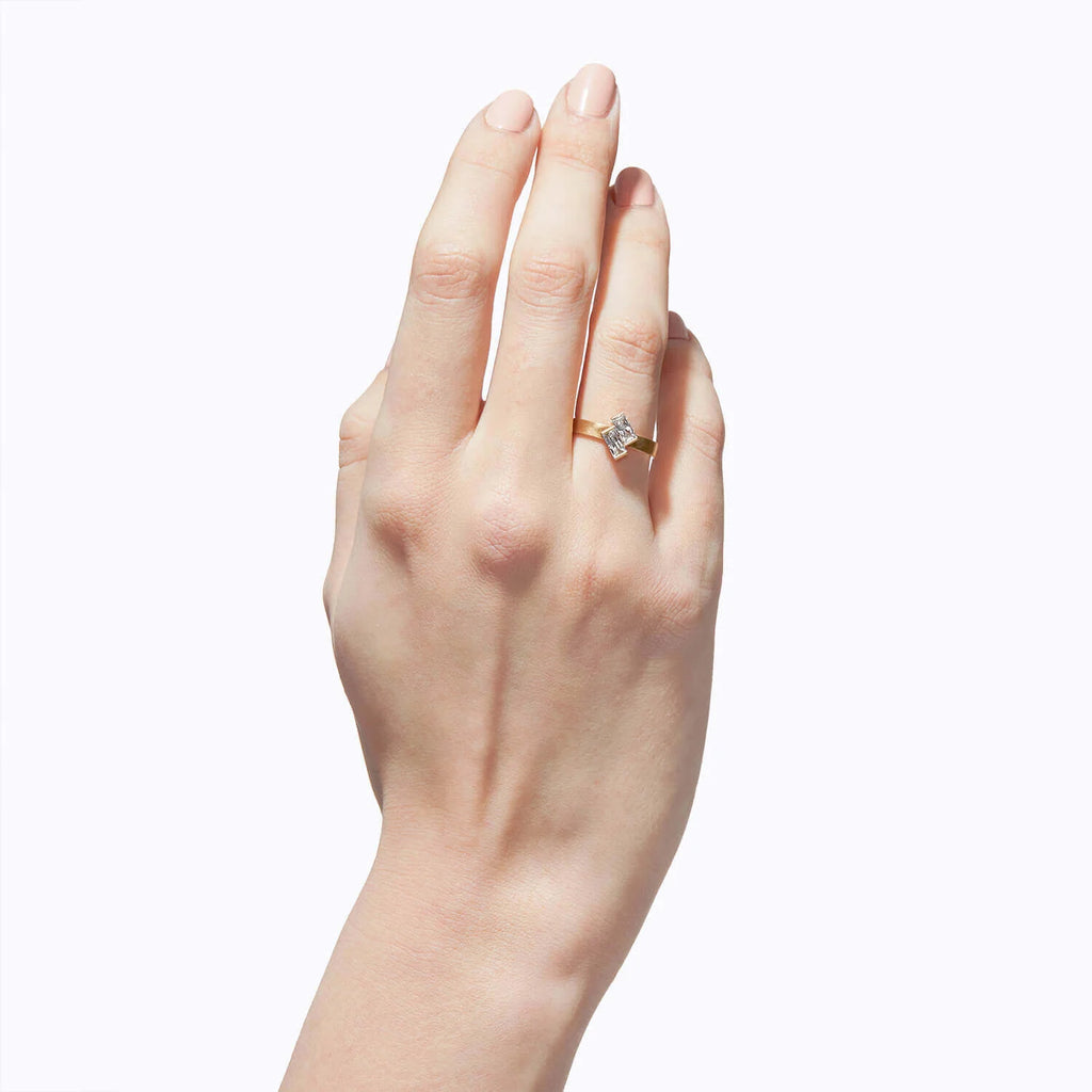 Baguillion Cut Ring Matte Finish Semi Bezel | Lab Grown Diamond | 14K Yellow Gold