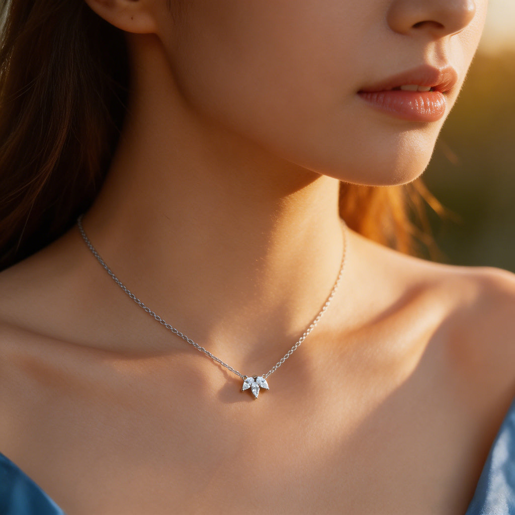 Marquise Lab Grown Diamond Necklace, Three Stone Diamond Pendant, Marquise Diamond Pendant, Solid Gold Necklace, Minimalist Diamond Necklace
