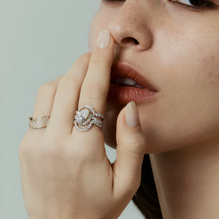 Wavy Pavé Ring Wide Curve Band | Lab Grown Diamond | 14K Yellow Gold