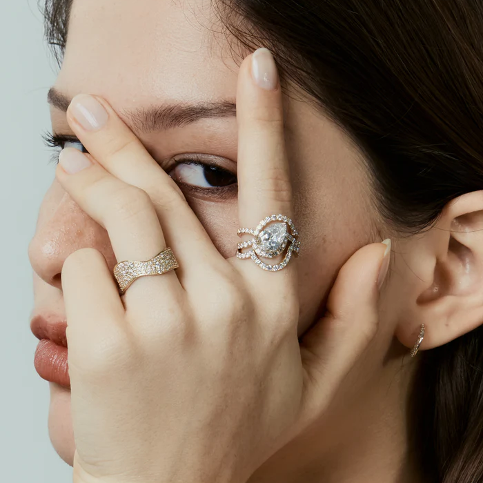 Wavy Pavé Ring Wide Curve Band | Lab Grown Diamond | 14K Yellow Gold