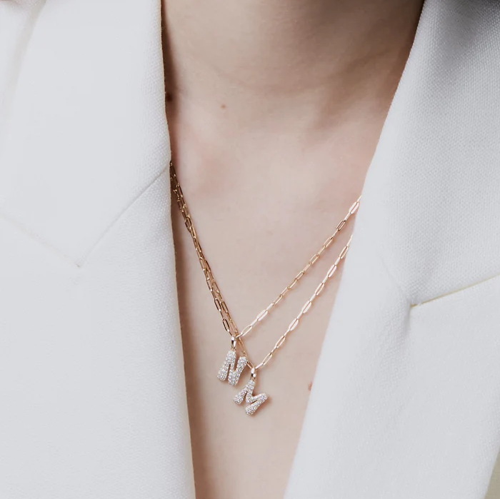 Diamond Initial Letter Pendant | Lab Grown Diamond | 14K Yellow Gold Pave Alphabet Charm