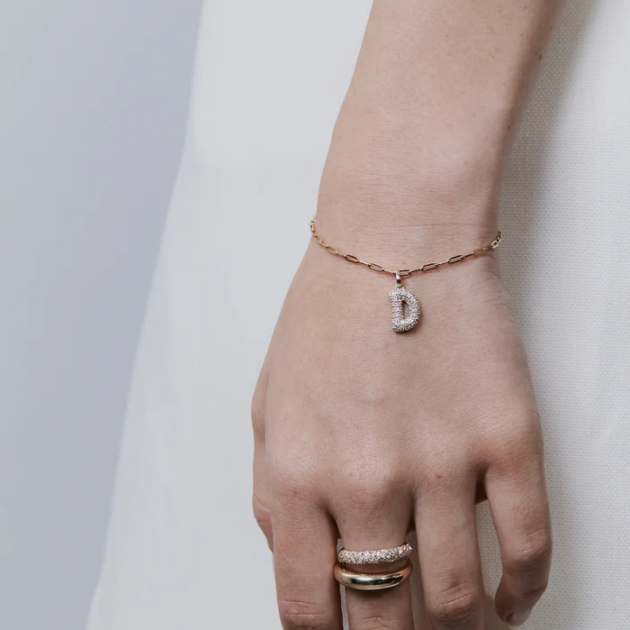 Diamond Initial Letter Pendant | Lab Grown Diamond | 14K Yellow Gold Pave Alphabet Charm