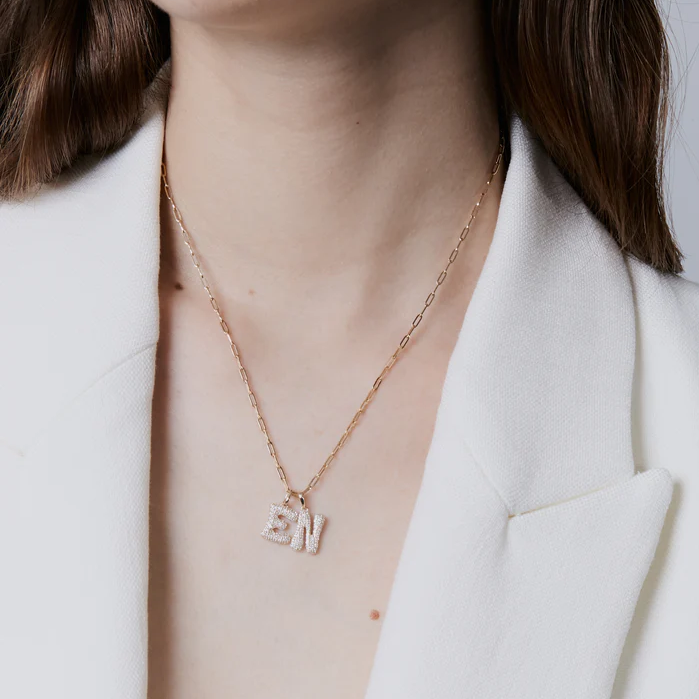 Diamond Initial Letter Pendant | Lab Grown Diamond | 14K Yellow Gold Pave Alphabet Charm