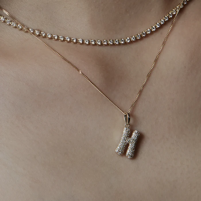 Diamond Initial Letter Pendant | Lab Grown Diamond | 14K Yellow Gold Pave Alphabet Charm