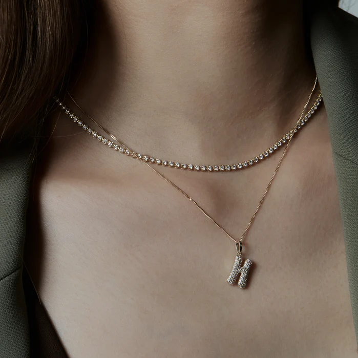 Diamond Initial Letter Pendant | Lab Grown Diamond | 14K Yellow Gold Pave Alphabet Charm
