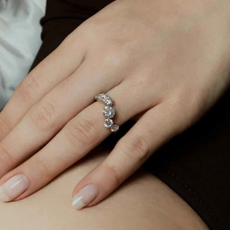 Round Diamond Wave Band | Lab Grown Diamond | 14K Yellow Gold Unique Curved Setting