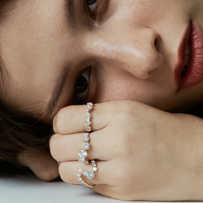 Round Diamond Wave Band | Lab Grown Diamond | 14K Yellow Gold Unique Curved Setting