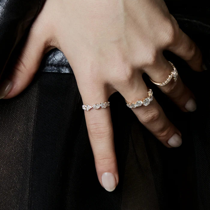 Round Diamond Wave Band | Lab Grown Diamond | 14K Yellow Gold Unique Curved Setting