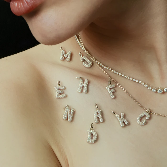 Diamond Initial Letter Pendant | Lab Grown Diamond | 14K Yellow Gold Pave Alphabet Charm