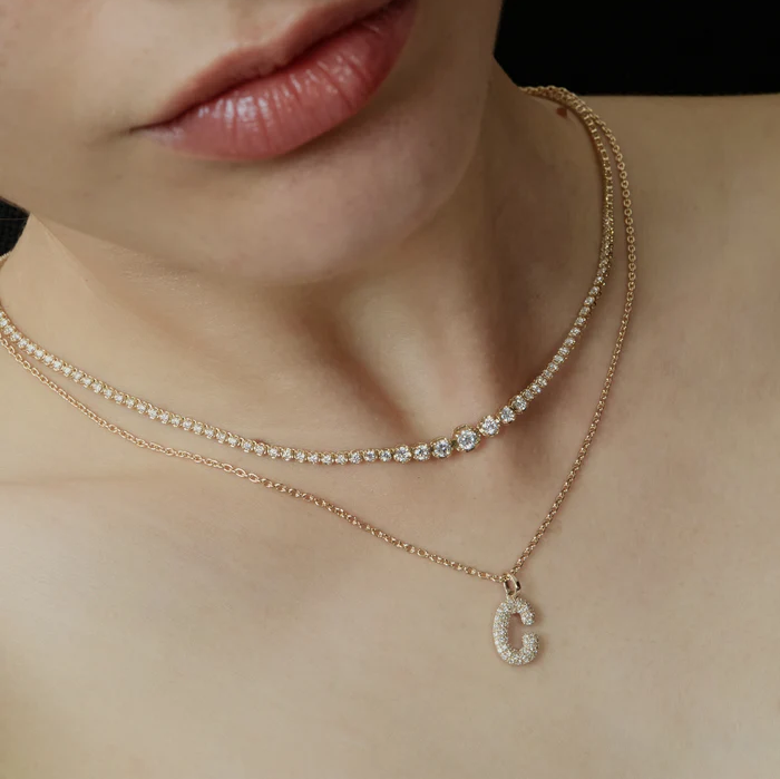 Diamond Initial Letter Pendant | Lab Grown Diamond | 14K Yellow Gold Pave Alphabet Charm