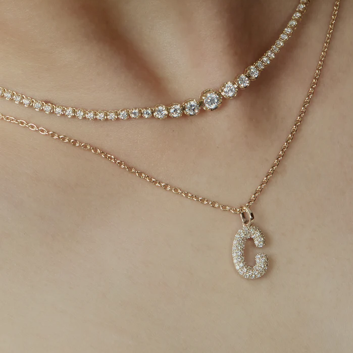Diamond Initial Letter Pendant | Lab Grown Diamond | 14K Yellow Gold Pave Alphabet Charm