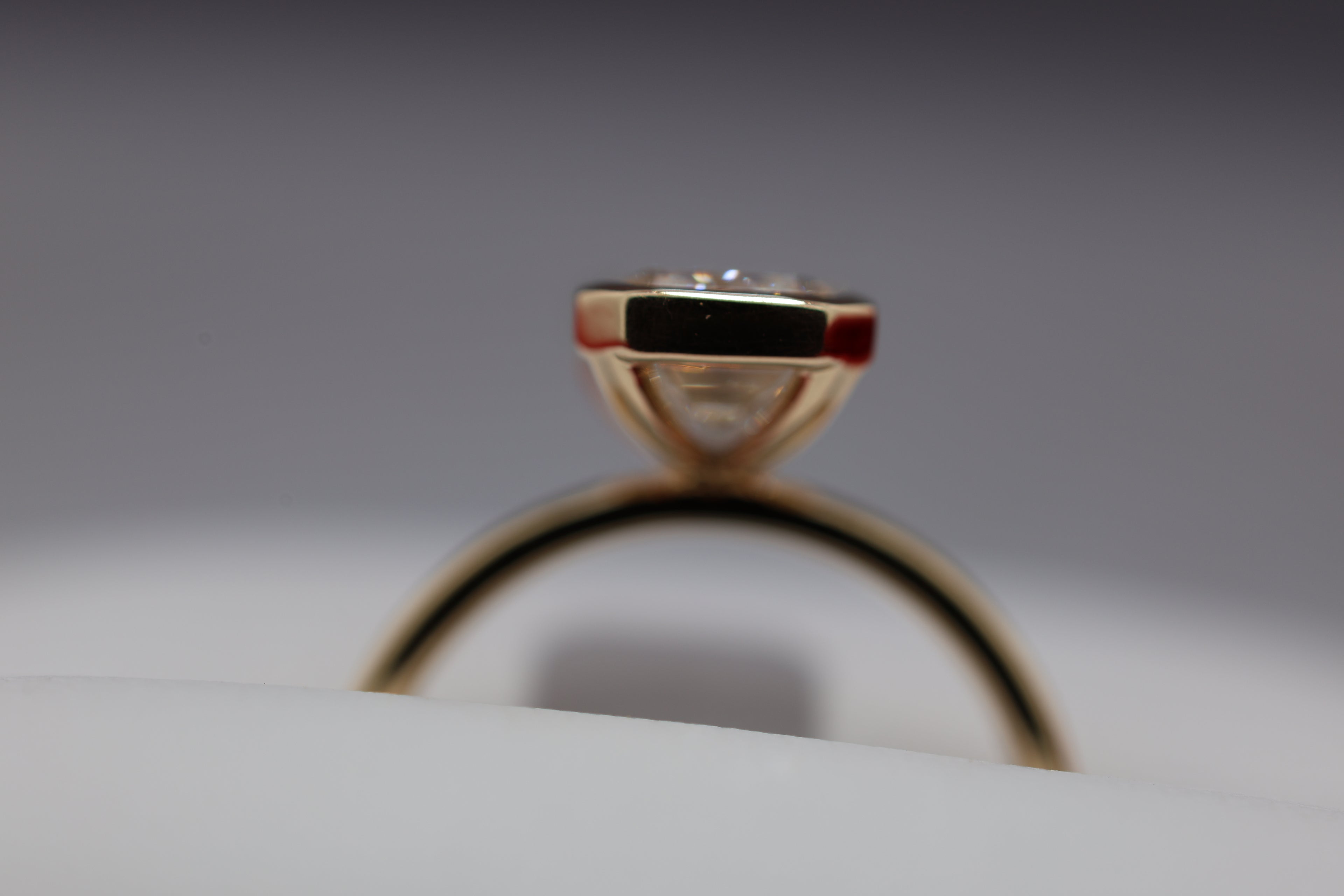 Modern Emerald Engagement Ring | Lab Grown Diamond | 14K Yellow Gold Bezel Solitaire Ring