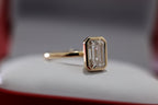 Modern Emerald Engagement Ring | Lab Grown Diamond | 14K Yellow Gold Bezel Solitaire Ring
