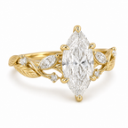 Marquise Diamond Nature Inspired Ring, Marquise Lab Grown Diamond Ring, Floral Diamond Engagement Ring, Leaf Inspired Gold Ring, Unique Ring