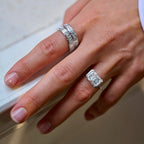 Modern East West Radiant Engagement Ring | Lab Grown Diamond | 14K Yellow Gold Half Bezel