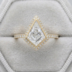 Art Deco Kite Cut Halo Ring | Lab Grown Diamond | 14K Yellow Gold Geometric Design