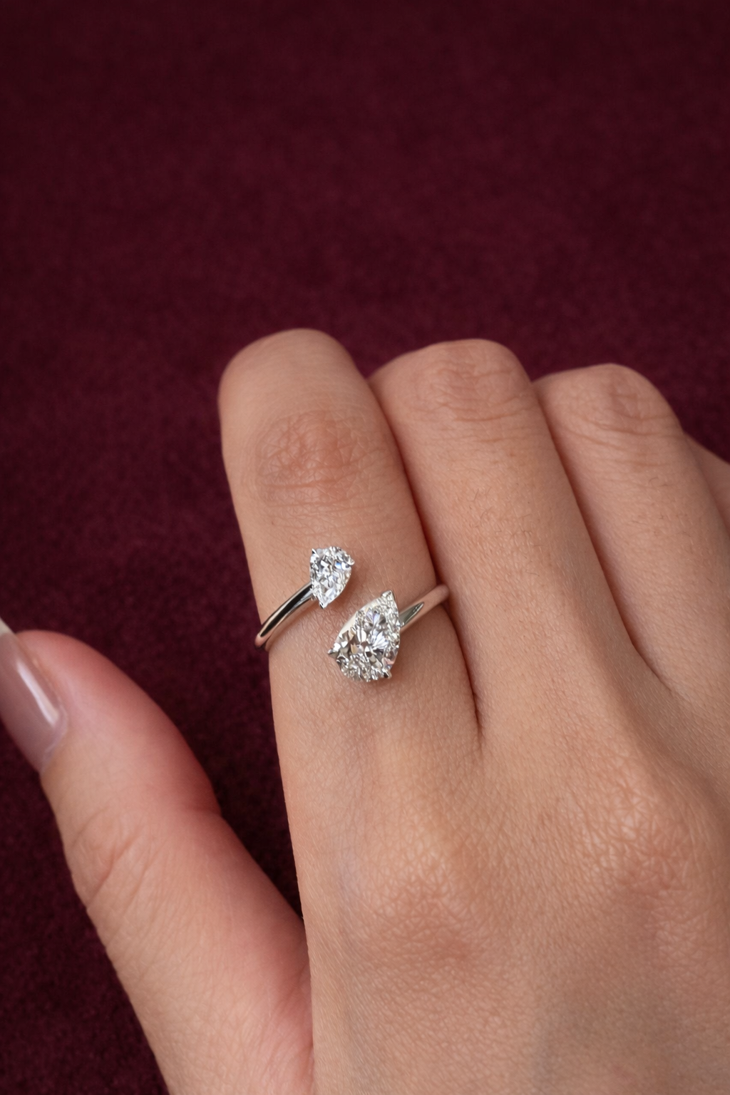 Pear Diamond Open Ring, Double Pear Diamond Ring, Minimalist Pear Diamond Engagement Ring, Modern Open Diamond Ring, Toi et Moi Style Ring