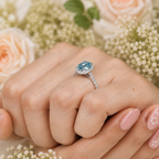 Blue Oval Lab Grown Diamond Ring, 2 Carat Blue Diamond Engagement Ring, Oval Cut Halo Ring, Pavé Diamond Halo, Classic Bridal Ring