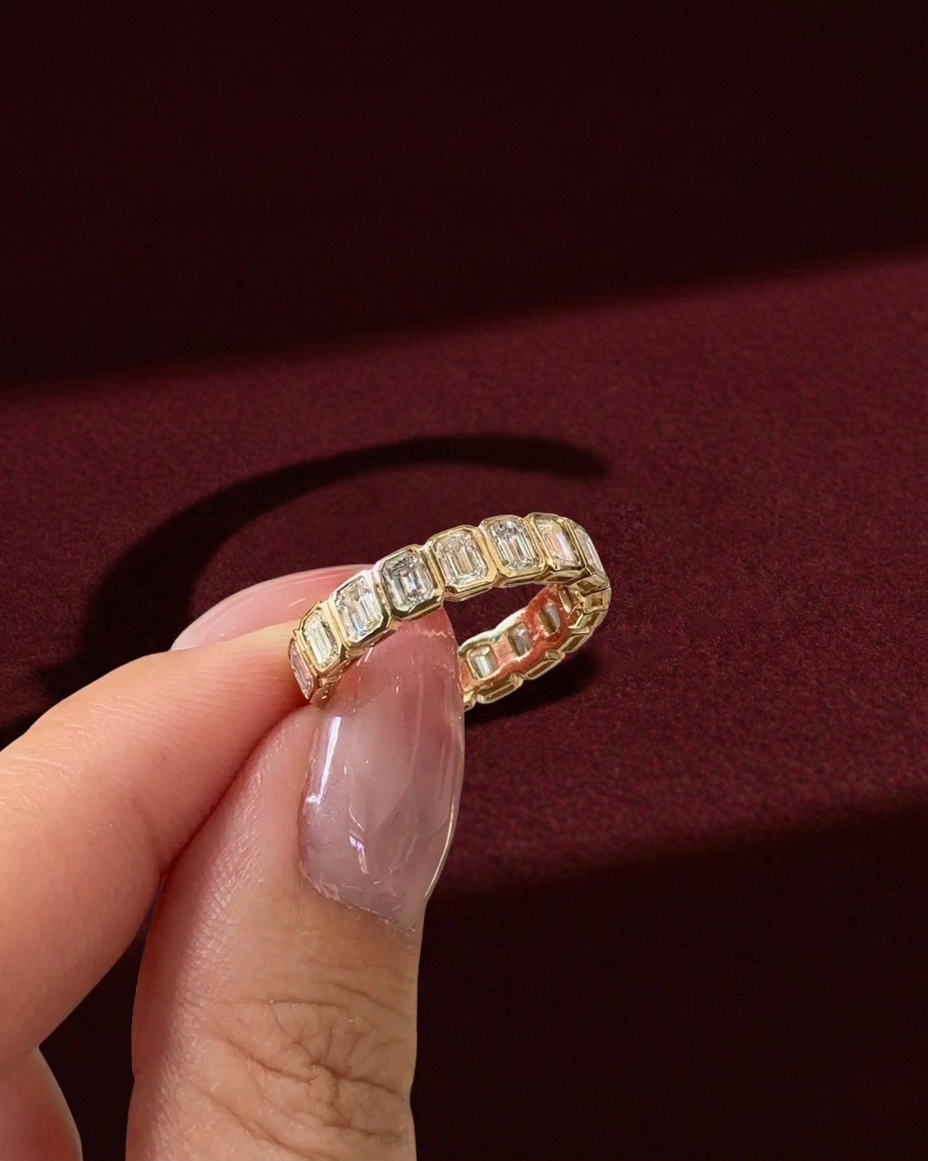 Emerald Cut Diamond Eternity Band, Emerald Diamond Full Eternity Ring, Bezel Set Emerald Diamond Wedding Band, Emerald Cut Stackable Ring.