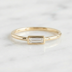 East West Baguette Bezel Set Ring | Lab Grown Diamond | 14K Yellow Gold Minimalist Band