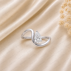 Pear Diamond Wave Engagement Ring | Lab Grown | 14K Gold Solitaire