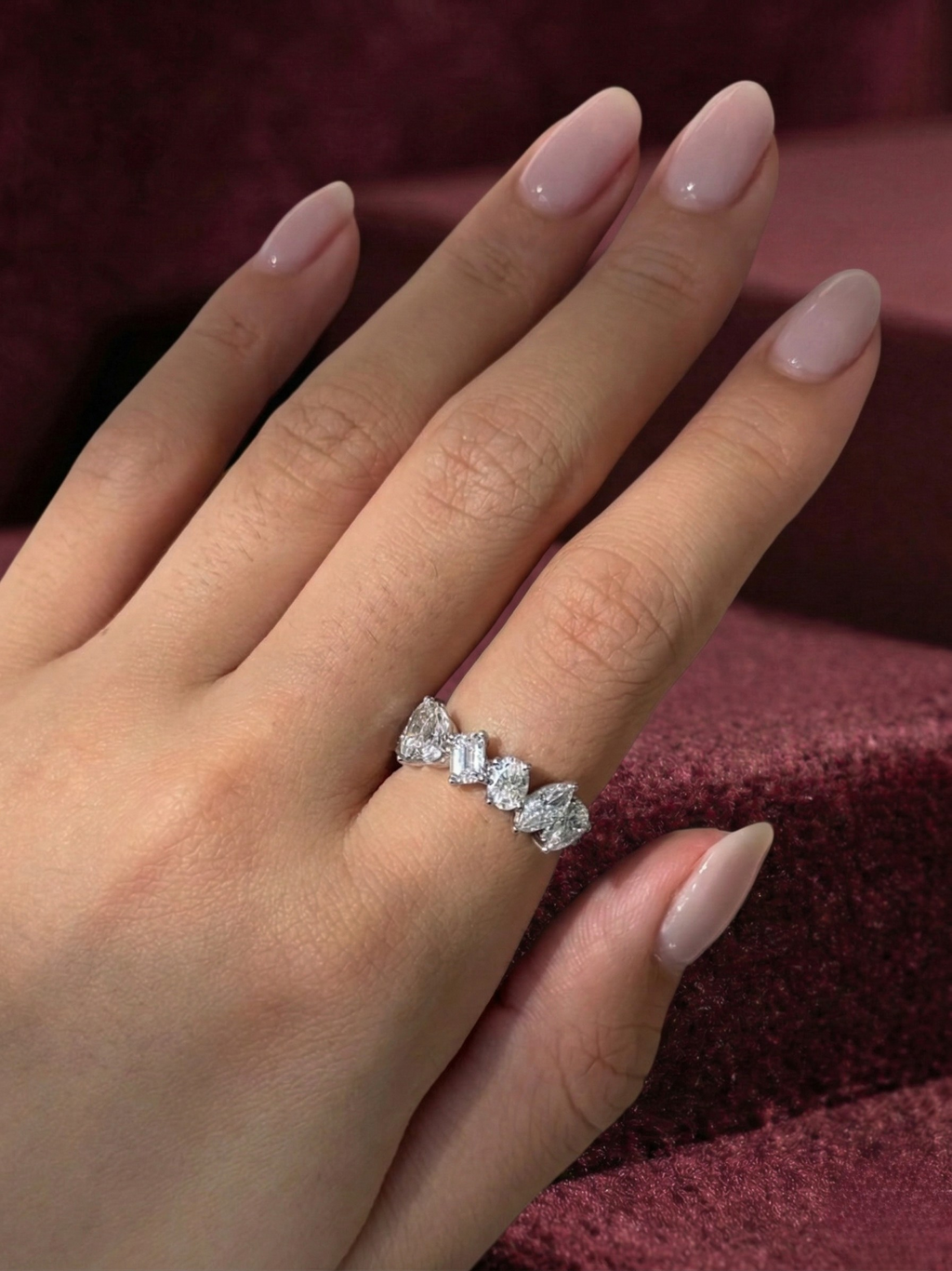 Mixed Shape Lab Grown Diamond Band Ring, Multi Shape Diamond Statement Ring, 5.05 Carat Diamond Anniversary Ring, Unique Engagement Ring