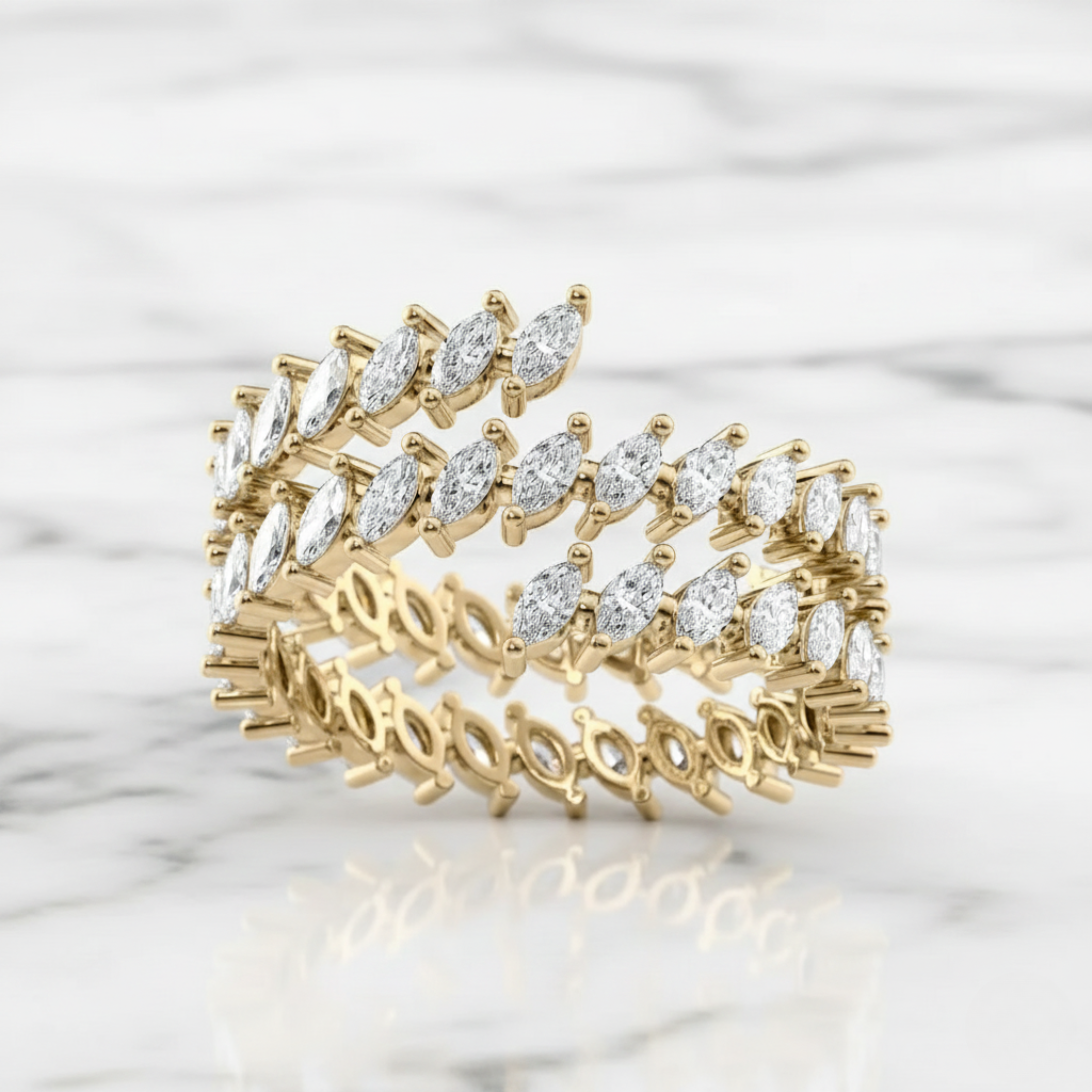Marquise Wrap Around Ring | Lab Grown Diamond | 14K Yellow Gold Contemporary Look