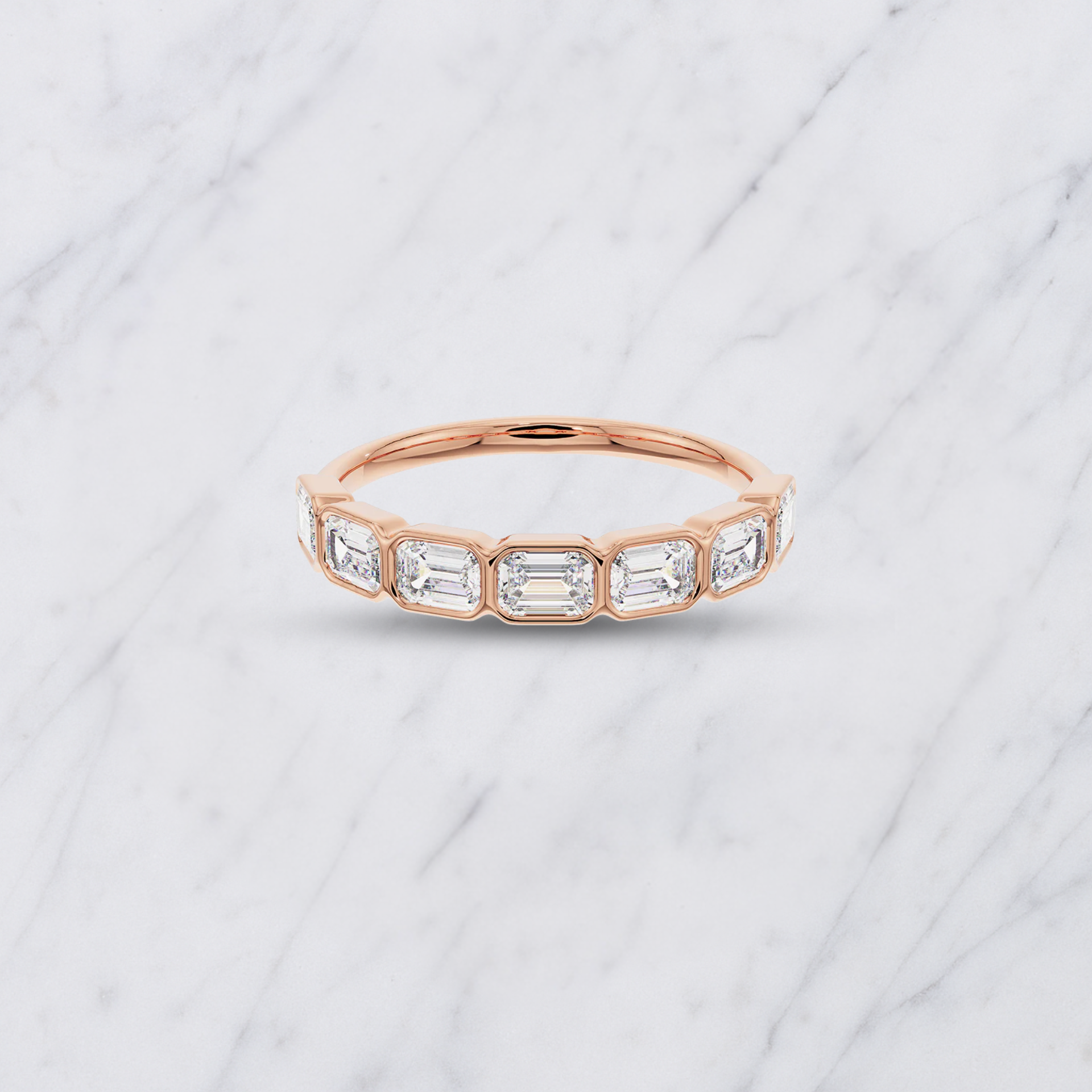 Emerald Cut Lab Grown Diamond East West Bezel Set Wedding Band in Solid 14K Gold