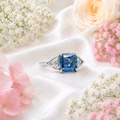 Blue Cushion Cut Lab Grown Diamond Ring, 3 Carat Blue Diamond Engagement Ring, Round Diamond Accents, Unique Statement Ring, 10K 14K 18KGold