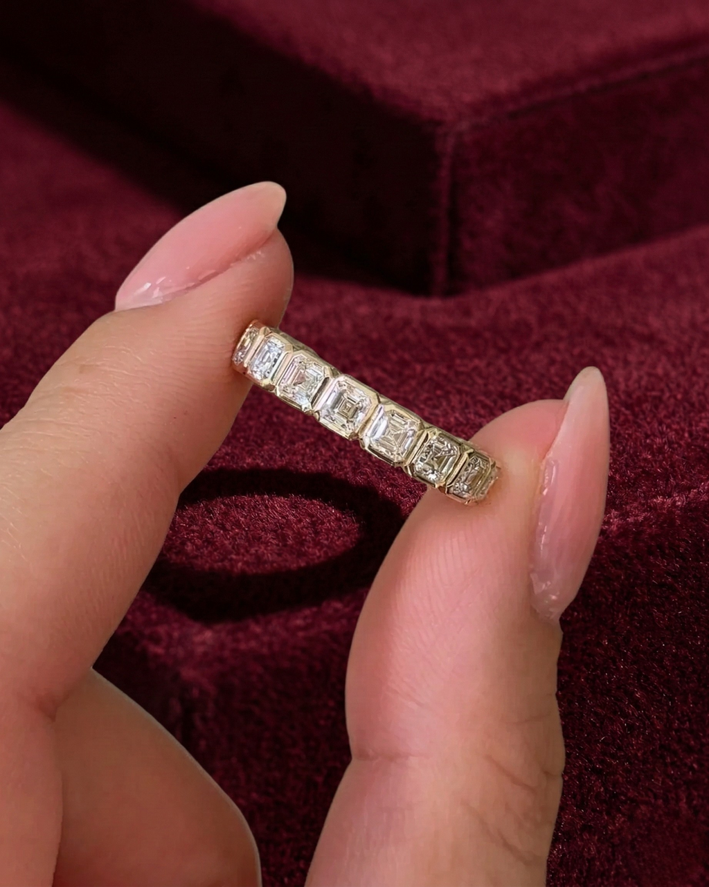 Asscher Cut Diamond Half Eternity Band, Bezel Set Asscher Diamond Wedding Band, Stackable Diamond Ring, Anniversary Diamond Band